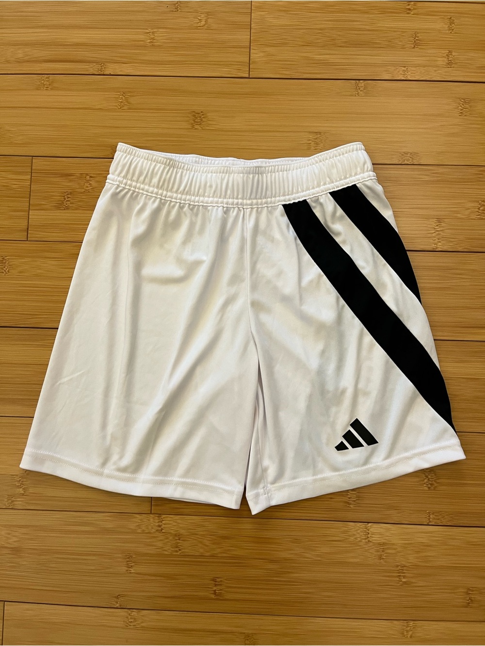 Youth White Athletic Shorts with Black Stripe